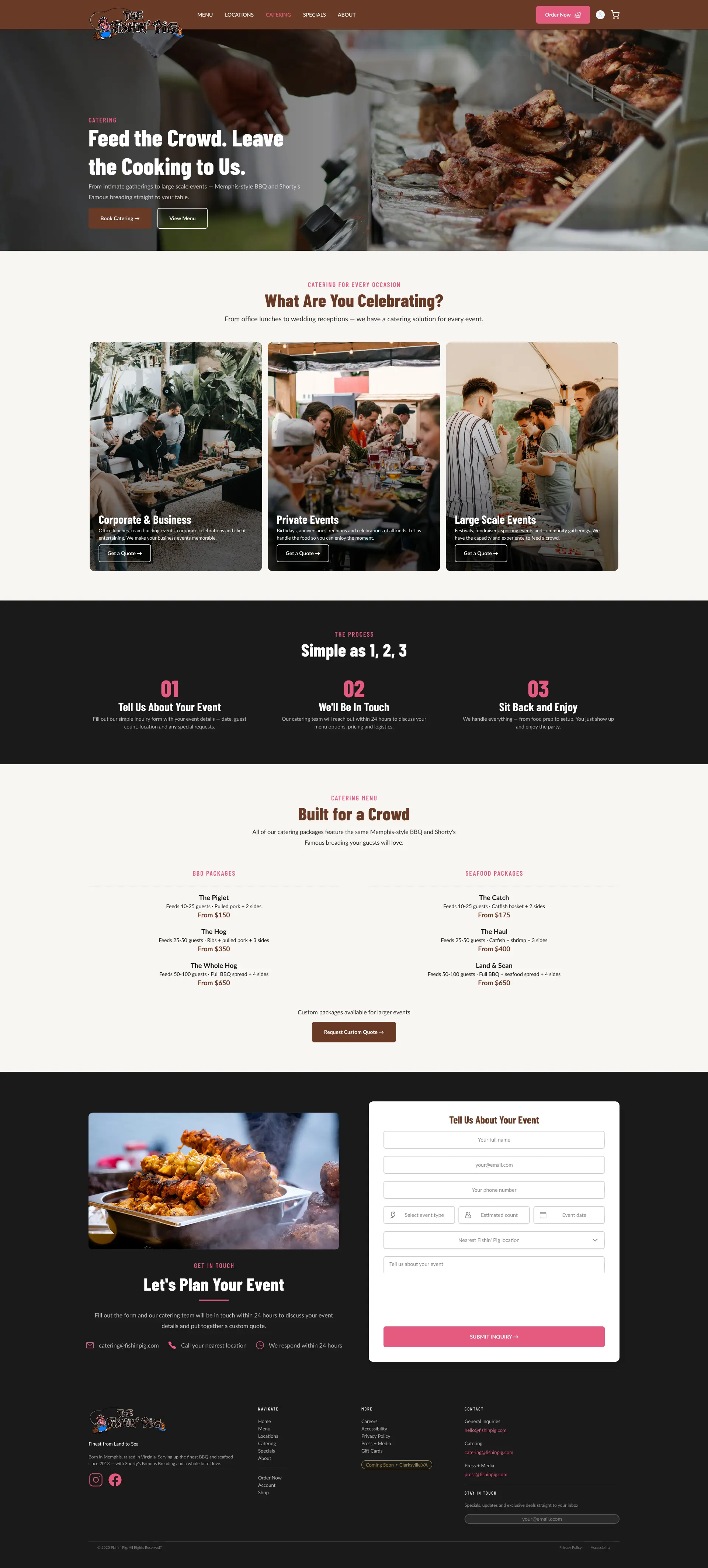 Fishin' Pig catering page mockup