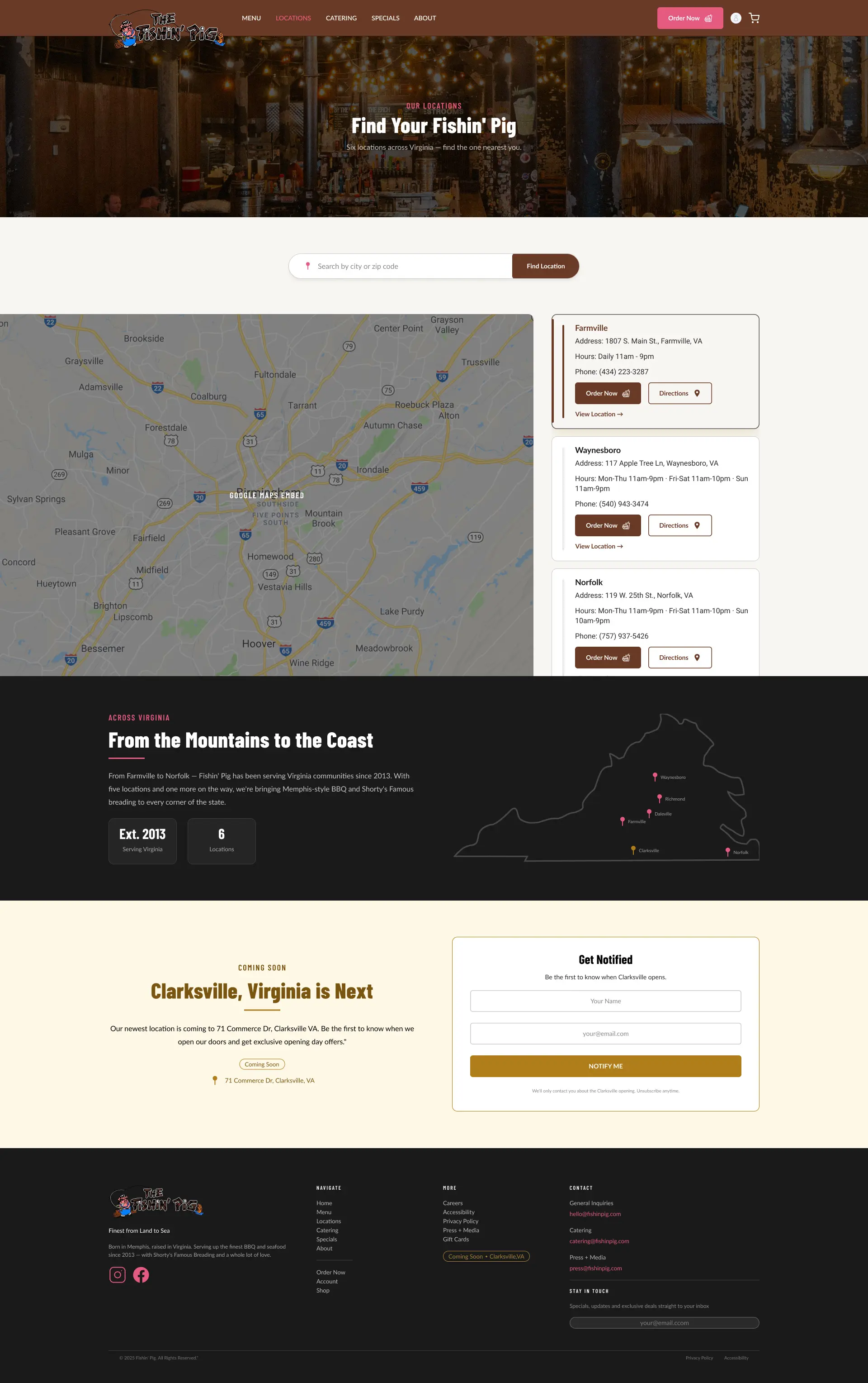 Fishin' Pig locations page mockup