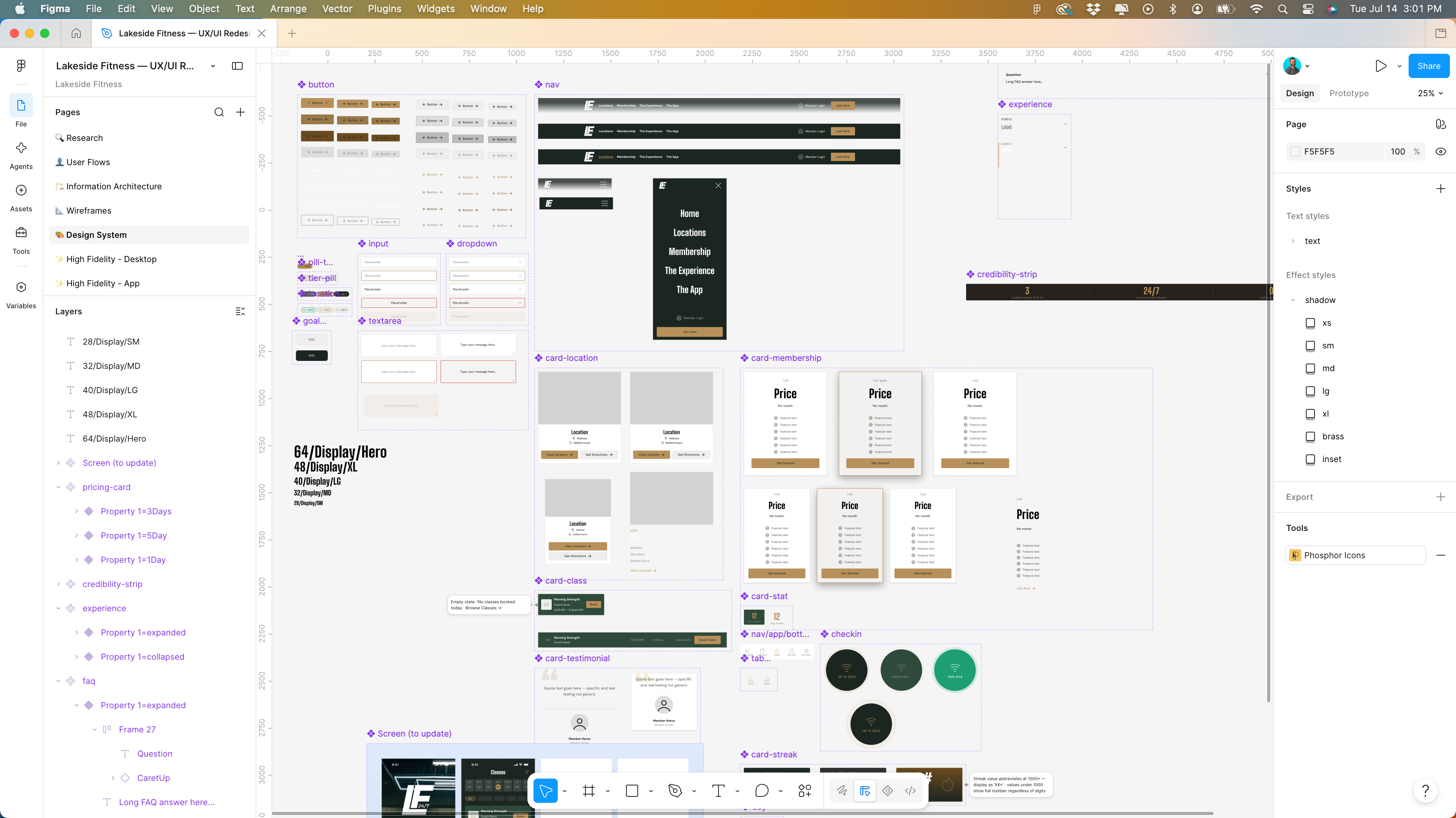 Lakeside Fitness design system in Figma
