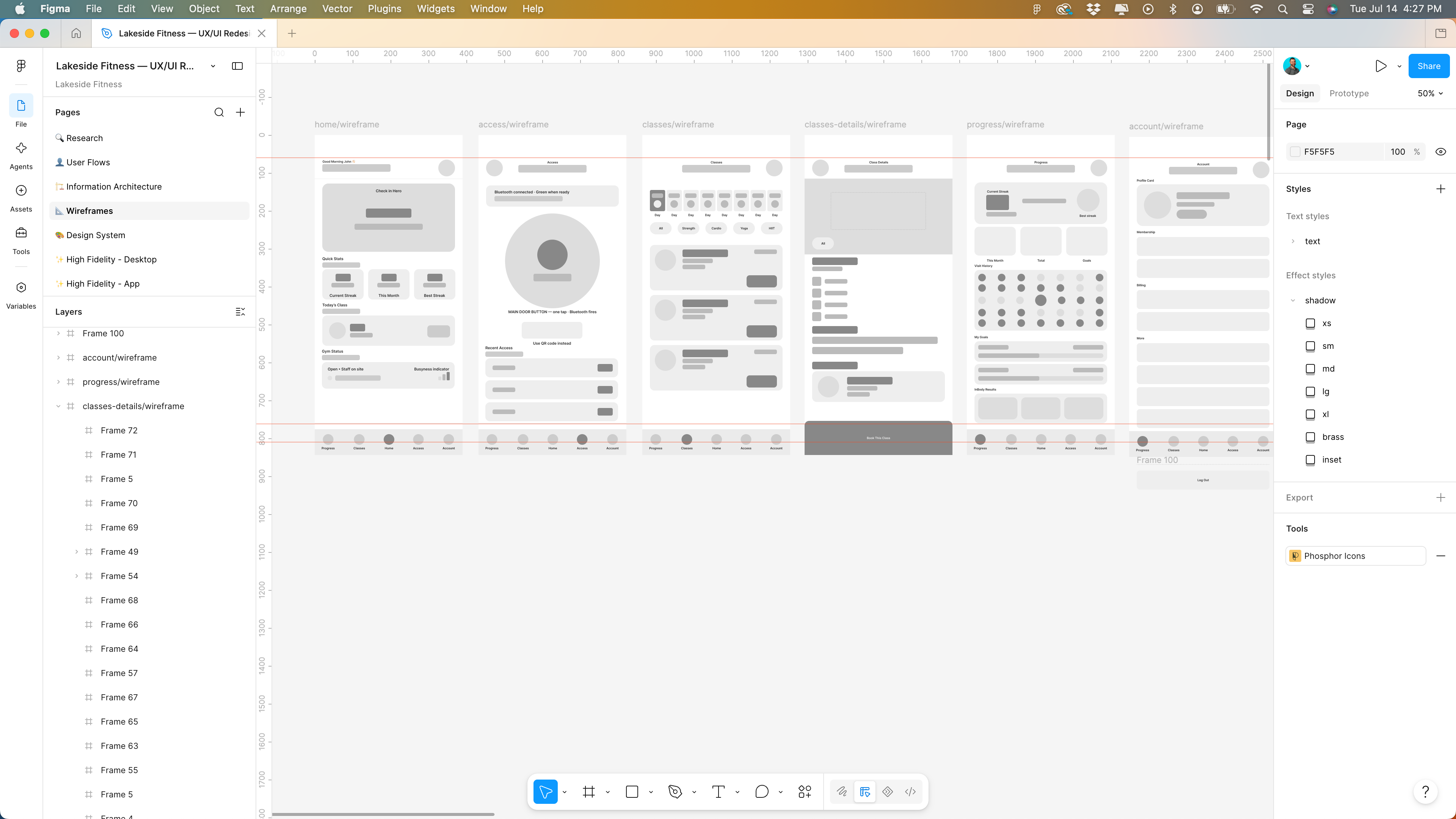 App wireframes